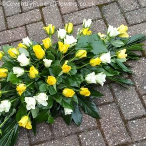 Yellow and White Roses Casket Spray